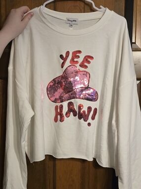 Philosophy Cream Sequin 'YEE HAW!' Long-Sleeve Crop Top